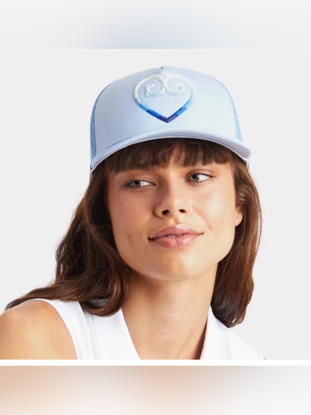 G/FORE Trucker Cap Sky Blue Striped Heart Interlock Knit Golf Mesh Back Snapback - Picture 2 of 6